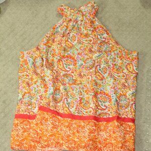 Floral & Ivy Women's Small Orange Multi-Color Print Halter Top